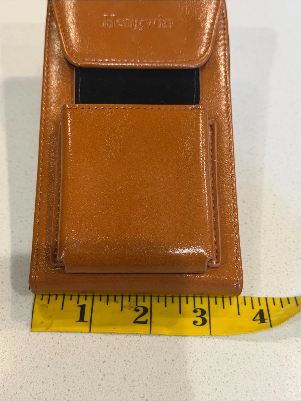 Hengwin Brown Leather Look Phone Case with Front Pocket Clip-On Caribiner